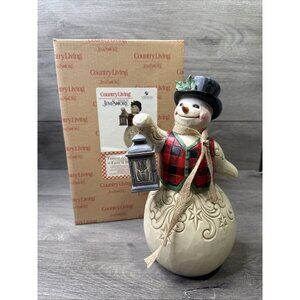 Jim Shore Country Living SNOWMAN WITH PLAID VEST AND LANTERN-FESTIVE AT 6009127
